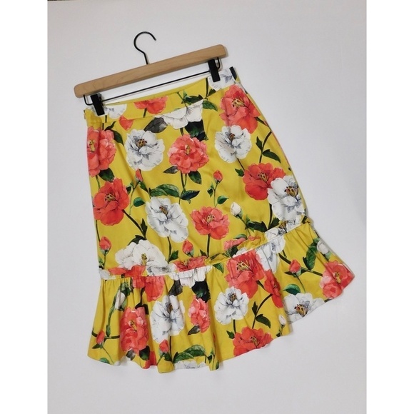 PARKER Coraline Skirt Yellow Floral Ruffles Lemon Wildflower Poplin Size 6 - Picture 8 of 16